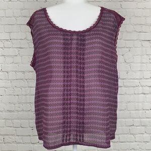 ROUTE 66 Sheer Floral Lace Trim Top Size Large